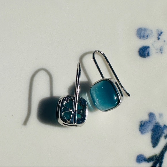 Blue Square Drop Earrings - Picture 3 of 3